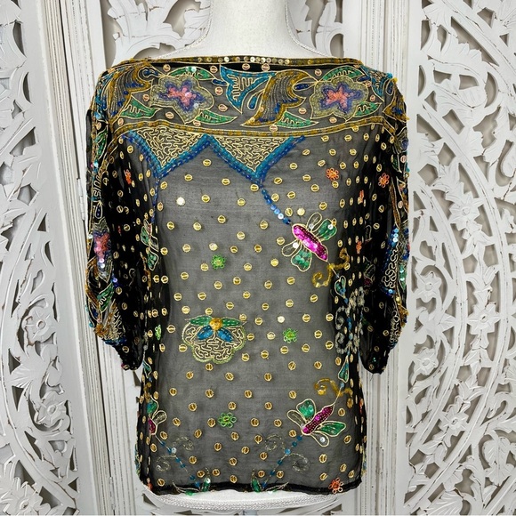 Vintage Saks Fifth Avenue Sequined Sheer Blouse - Picture 3 of 4